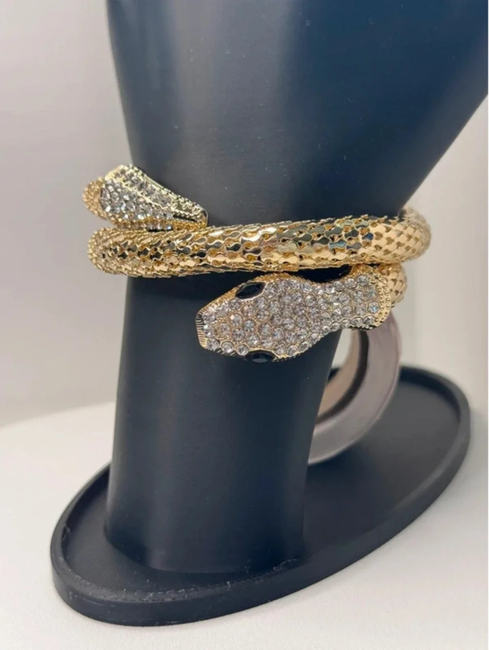 Adjustable snake bracelet, cz, gold tone
